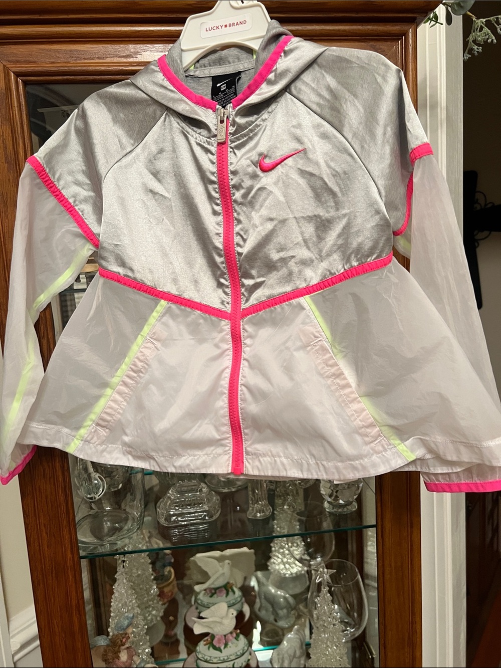 Nike Girls Silver, Pink & Neon Trim Windbreaker Raincoat